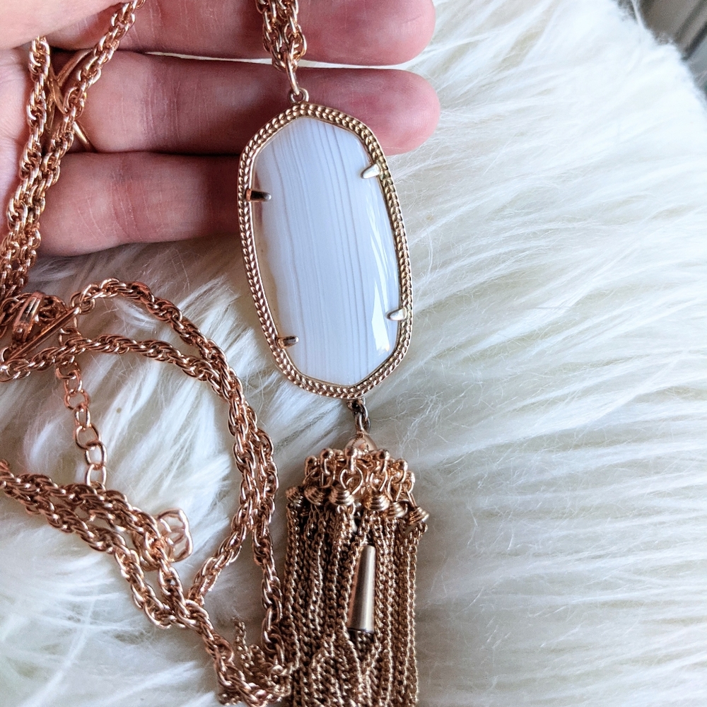 Kendra Scott Tan Banded Agate Rose Gold Rayne necklace